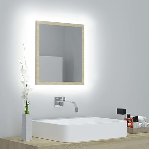 BaraSh LED-Badspiegel Sonoma-Eiche 40x8,5x37 cm Acryl Spiegel Mit Beleuchtung Wandmontage Modern Badezimmer von BaraSh