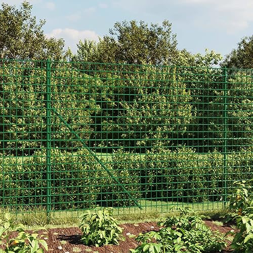 BaraSh Maschendrahtzaun mit Bodenhülsen Zaunelemente Weidezaun Zaunpfosten Metall Gartenzaun Metall Bauzaun Metall Grün 2x25 m 154126 von BaraSh