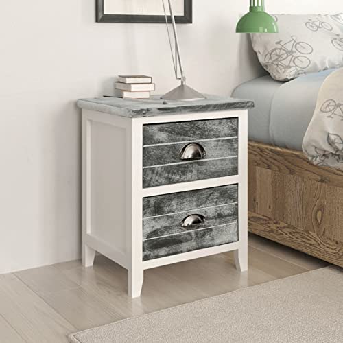 BaraSh Nachttisch Grau und Weiß 38x28x45 cm Night Stand Nachtschrank NachtkäStchen Schlafzimmer Nachttisch Nachttische Paulownia-Holz von BaraSh
