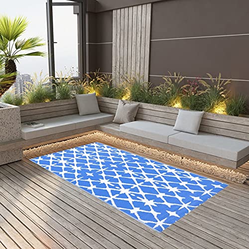 BaraSh Outdoor-Teppich Blau und Weiß 160x230 cm Teppich Wohnzimmer Vorzeltteppich Balkon Teppich Vorzimmer Teppich PP von BaraSh