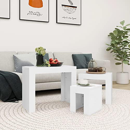 BaraSh Satztische 3-TLG. Weiß Holzwerkstoff Beistelltisch 3er Set Couchtisch Beistelltisch Set Sofatisch von BaraSh