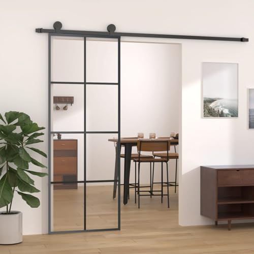 BaraSh Schiebetür Schwarz 76x205 cm ESG Glas und Aluminium GlastüR Komplettset RaumspartüR von BaraSh