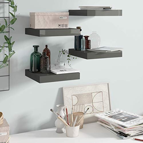 BaraSh Schwebende Wandregale 4 STK. Hochglanz-Grau 23x23,5x3,8cm MDF Wand Regale Schwebendes Regal Shelves Regale FüR WäNde Regal Deko von BaraSh