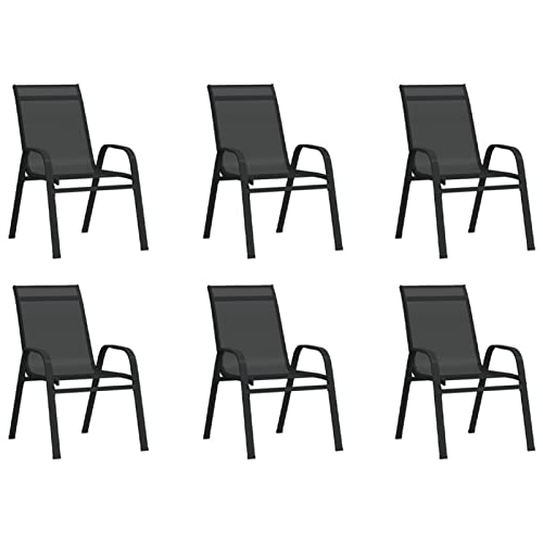 BaraSh Stapelbare Gartenstühle 6 STK. Schwarz Textilene Balkon Sessel Outdoor BalkonstüHle Outdoor Chair Set GartenstüHle Stapelbar von BaraSh