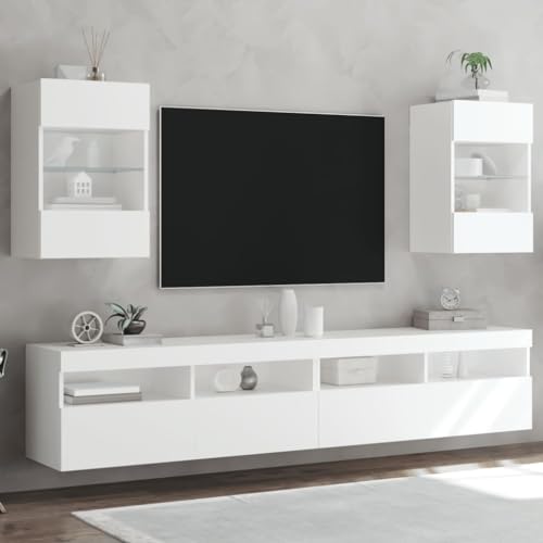 BaraSh TV-Wandschränke mit LED-Leuchten 2 STK. TV Board HäNgend TV Unterschrank Wohnwand HäNgend TV Sideboard Wohnzimmer WohnwäNde Weiß 40x30x60,5 cm von BaraSh