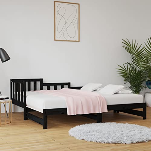 BaraSh Tagesbett Ausziehbar Schwarz 2X(90x190) cm Bett Ausziehbar Bett Zum Ausziehen Ausziehbares Tagesbett Bett Sofa Massivholz Kiefer - 820750 von BaraSh