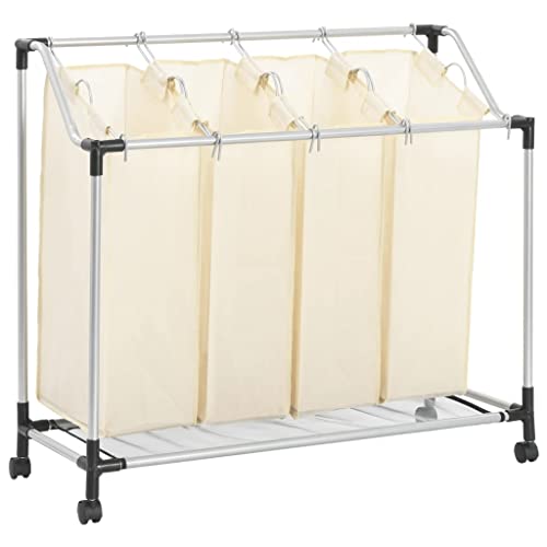 BaraSh Wäschekorb mit 4 Taschen Creme Stahl WäSchekorb Schrank Klappbarer Korb großem Fassungsvermögen Natur von BaraSh