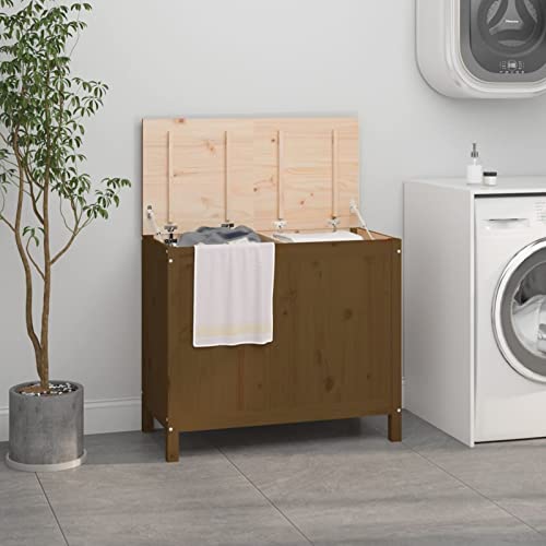 BaraSh Wäschetruhe Honigbraun 88,5x44x76 cm Massivholz Kiefer WäSchekorb Mit Deckel WäSchetruhe Sitzbank von BaraSh