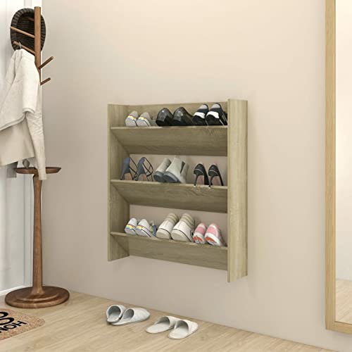 BaraSh Wand-Schuhschrank Sonoma-Eiche 80x18x90 cm Holzwerkstoff Shoe Cabinet Schuhschrank HäNgend Schuhregal Wand 806783 von BaraSh