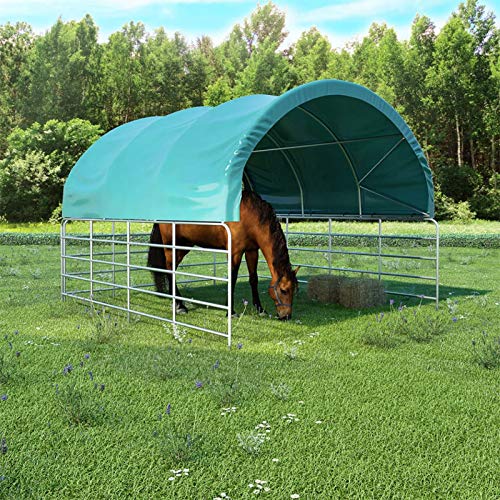 BaraSh Weidezelt PVC 3,7x3,7 m Grün Wasserfest Weidehütte Offenstall Weide Unterstand Weideunterstand Schafe von BaraSh