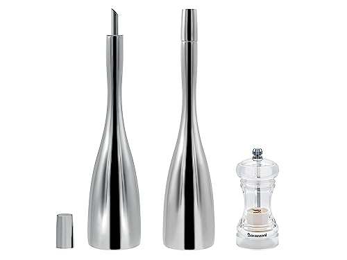 Barazzoni 91088640215, Öl-und Essig-Set bestehend aus: Ölflasche und Essigdose, Pfeffermühle, Edelstahl von Barazzoni