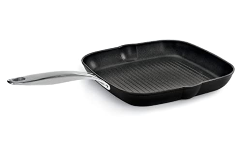 Barazzoni Black Titan Pro, Grill 28 x 28 cm, Griff aus genietetem Stahl, Antihaftbeschichtung, Titan Pro (5 Schichten). Induktion, kompatibel mit Induktion, hergestellt in Italien von Barazzoni