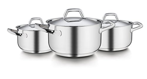 Barazzoni Chef Line Kochgeschirr-Set aus Edelstahl (6-teilig, Pfannen: 16, 20 und 24 cm, Deckel: 16, 20 und 24 cm) von Barazzoni