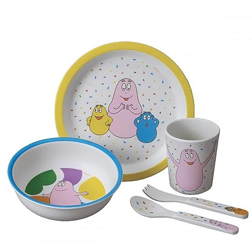 Petit-Jour-Geschenkset für Kinder, 5-teilig, 6 Monate, Melamin, BPA-frei, Teller 18 cm, Timbale 160 ml, Schüssel 250 ml, Set mit 2 Bestecken, 14 cm – spülmaschinenfest – Barbapapa Veggie von Petit Jour Paris