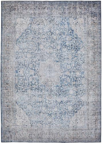 Barbara Becker Teppich Loft - waschbarer moderner Vintage Teppich - geeignet als Teppich Wohnzimmer und Schlafzimmer - orientalisch rutschfest, 120 x 170 cm blau - beige von Barbara Becker