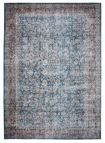 Barbara Becker Teppich Loft - waschbarer moderner Vintage Teppich - geeignet als Teppich Wohnzimmer und Schlafzimmer - orientalisch rutschfest, 80 x 150 cm türkis - beige von Barbara Becker