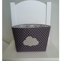 Kleiner Korb/Papierkorb Speicher Für Gemischte Baby/Kinderzimmer in Grau Und Beige Baumwollsatin. Leere Tasche. Wolkenmuster von BarbaraCatillon