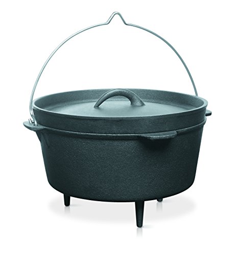 Barbecook Junko Gusseisen Kochtopf Dutch Oven zum Grillen und Schmoren ueber Feuer oder auf dem Grill, Schmortopf mit Dreibein zum Aufstellen ueber eine Feuerschale, 3 Liter, schwarz von barbecook