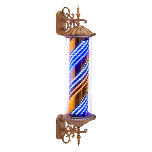 Barberpub Barber Pole Barbierstab, Friseurstange Retro Stil Licht, Drehbaren Blau Gold Weiß LED-Streifen für Barbershop, 100.5 CM Barbier Stange Licht L059BC von Barberpub