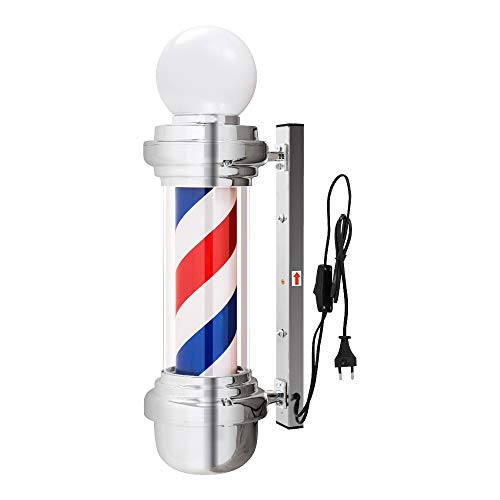 Barberpub Barber-Pole Barbierstab Friseurstange mit LED-Kugelleuchte Salon Einrichtung, Drehbar, klassisch rot-weiß-blaue Säule Barbershop-Säule, Energieklasse G von Barberpub