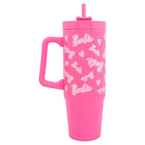 Barbie Isolierter Becher mit Strohhalm und Deckel, 900 ml, offizieller Merchandise-Artikel von Polar Gear-Logo, doppelwandiger Edelstahlbecher von Barbie