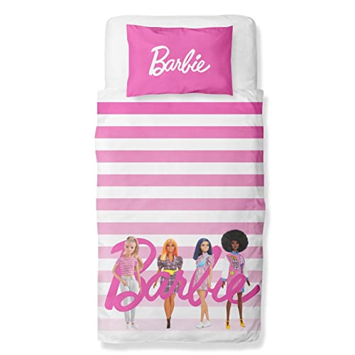 Barbie Offizielles Einzel-Bettwäsche-Set für Kinder, süßes Design, wendbar, 2-seitig, inkl. passendem Kissenbezug, Charakter-World-Marken, Einzelbett-Set, Polycotton von Barbie