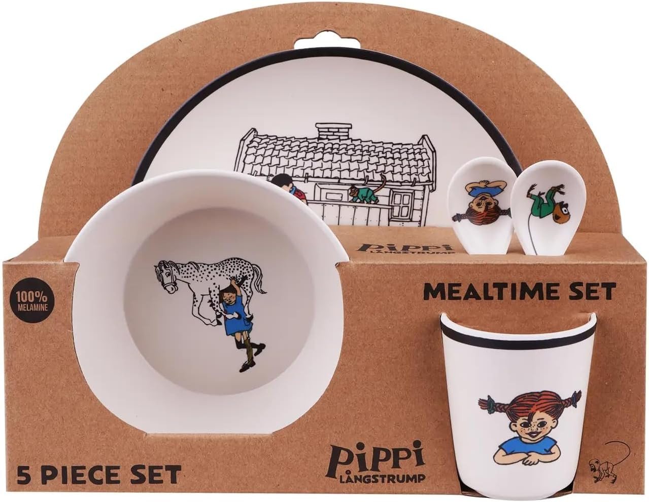 Barbo Toys Kindergeschirr-Set Pippi Langstrumpf Geschirr Teller- und Besteckset 5 Teilig Geschenk von Barbo Toys