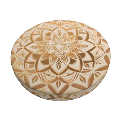 Samt Hockerbezug Rund, 3-Schichten Hockerbezug Rund mit Dünner Polsterung, Pastel Gold Lotus Flower Rund Bar Bezug Langlebig Bürostuhl Bezug für Barhocker Rundhocker Bürostühle von Barbool