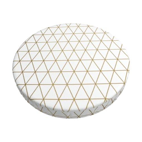 Samt Hockerbezug Rund, 3-Schichten Rund Hocker Bezug mit Dünner Polsterung, Gold White Geometric Rund Stuhlbezug Dehnbar Rundes Stuhlkissen für Runder Hocker von Barbool