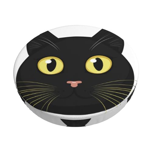 Samt Hockerbezug Rund, 3-Schichten Runden Hockerbezug mit Dünner Polsterung, Cute Black Cat Face Hockerüberzug Dehnbar Sitzkissen Rund für Barhocker Rundhocker Bürostühle von Barbool