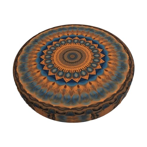 Samt Hockerbezug Rund, 3-Schichten Runder Hocker Bezug mit Dünner Polsterung, Rust Blue Mandala Bezug für Hocker Antifouling Sitzkissen Rund für Home Office Bar Restaurant von Barbool