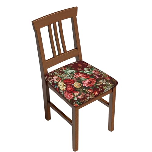 Stuhlsitzbezug 2er Set, Vintage Red Burgundy Floral Sitzkissen Hussen für Esszimmer Abnehmbare Sitzbezug für Esszimmerstühle für Büro, Wohnzimmer, Küche von Barbool