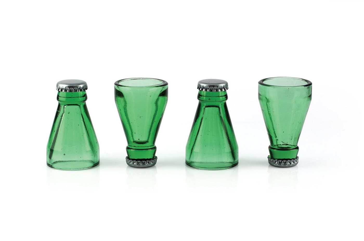 Barbuzzo Schnapsglas Top Shots 4er Set, Glas, recycelte Flaschen mit Kronkorken, für ca. 50 ml von Barbuzzo