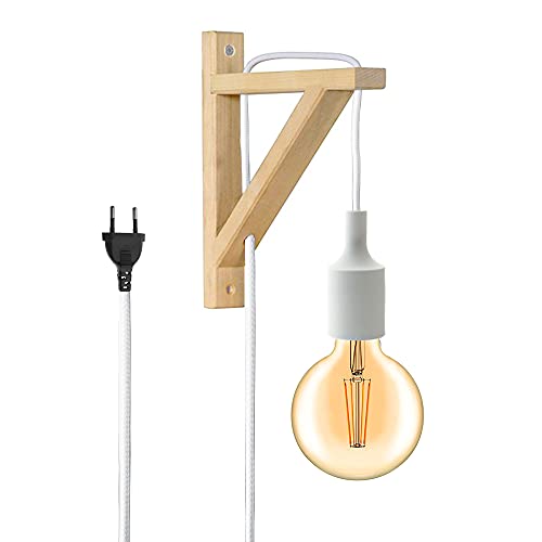 BarcelonaLED Wandleuchte, LED, nordisch, Geodreieck aus Holz und Silikonanhänger für E27-Sockel 2 Jahre Garantie Modern weiß von B·LED BARCELONA LED