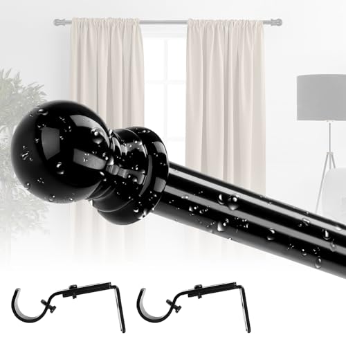 Gardinenstange Ausziehbar mit Verstellbaren Halterungen, 1-Lauf Schwarze Edelstahl Metall Gardinenstange 76-110 cm, 2,5 cm Durchmesser Vorhangstange für Wohnzimmer Kinderzimmer Schlafzimmer von Barcetine