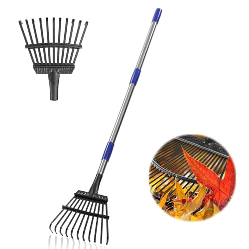 Garten Laubrechen Heavy Duty,Gras Harken für Gartenarbeit mit 11 Metallzinken 21 cm breit,Upgraded 78 bis 182 cm verstellbaren Langen Griff Gartengeräte für Yard Cleanup Lawns Nivellierung,Silber von Barcetine