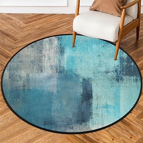 Bardic Abstrakte Kunst Runde Fläche Teppich, Malerei Blaugrün Rutschfester Kreis Teppich für Schlafzimmer Wohnzimmer Outdoor Arbeitszimmer Spielen Bodenmatte, 91 cm Durchmesser von Bardic