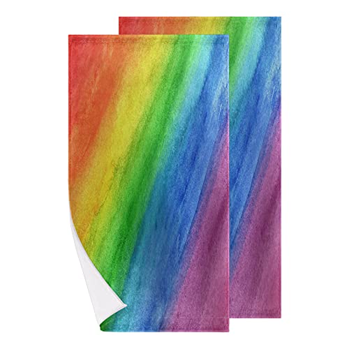 Regenbogen Streifen Handtücher Set von 2, Aquarell-Regenbogen Gesichtshandtuch sehr saugfähig Ultra Soft Fingertip Badetuch für Badezimmer Zuhause Sport Gym Decor von Bardic