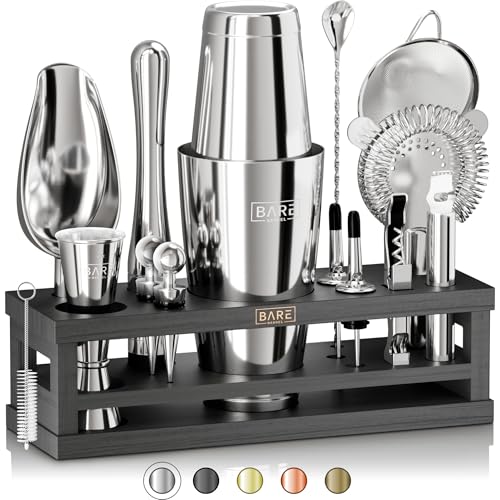 BARE BARREL® Mixology Barkeeper Kit Bar Set | 16-teiliges Cocktail-Shaker Set | Martini Barware Mixing Tools für Home Barkeeper | inkl. 35 Rezeptkarten | Geschenkset (793.8 g Boston Shaker, von Bare Barrel