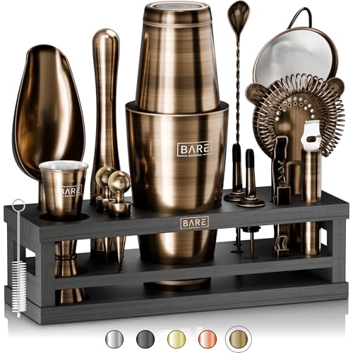 BARE BARREL® Mixology Barkeeper Kit Bar Set | 16-teiliges Cocktail-Shaker Set | Martini Barware Mixing Tools für Home Barkeeper | inkl. 35 Rezeptkarten | Geschenkset (793.8 g Boston Shaker, von Bare Barrel