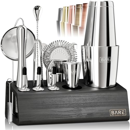 Pro Mixology Barkeeper-Set Bar-Set | 14-teiliges Boston Cocktail-Shaker-Set | Professionelle Barzubehör-Mixwerkzeuge für Barkeeper zu Hause | Bambusständer Rezeptkarten | Geschenkset für Sie und Ihn von Bare Barrel