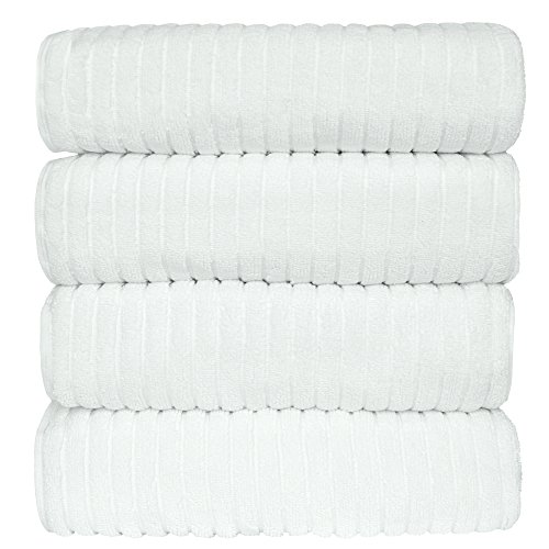 Bare Baumwolle Luxus Hotel und Spa Badetücher, Gestreift, Weiß, 4 Stück, weiß, Bath Towel - Set of 4 von Bare Cotton