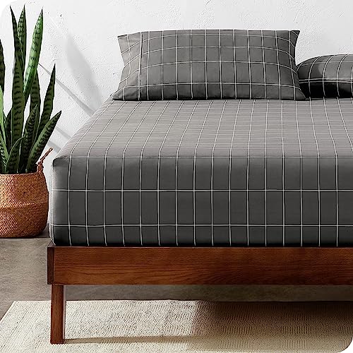 Bare Home Spannbetttuch - Premium 1800 Gebürstete Polyester-Mikrofaser - Extra weich, Knitterfrei, Farbbeständig, Fleckenresistent - Tiefe Taschen (200 x 200, Grid - Grey/White) von Bare Home