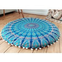 Runder Mandala Bodenkissenbezug | Meditation Kissenbezug Sitzpouf Kreis Sitzkissen Rustikale Gartendekoration von BareAccessoriesBoho