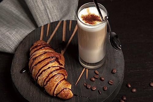 Schwarzes Glas-Schneidebrett Morning Vibes gehärtetes Glas Croissant & Late Print von Bargain Lovers