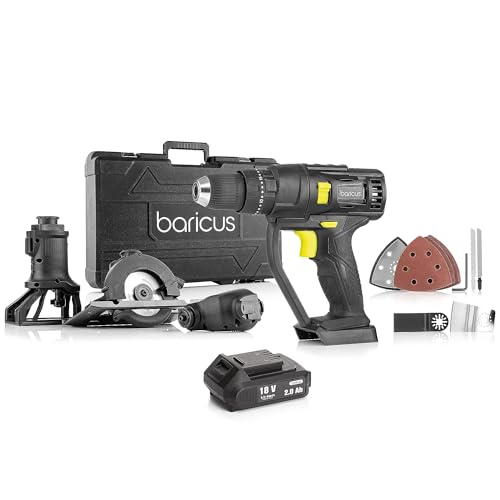 Baricus 18V Multifunktionswerkzeug 7in1 im Koffer – Akku-Multitool mit Aufsätzen für Schrauben, Sägen, Schleifen u.v.m. – Wechselaufsatz-Werkzeugset B-Ware (Inklusive: 2.0 Ah Akku & Ladegerät) von Baricus