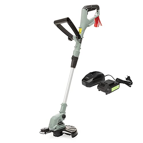 Baricus Akku Rasentrimmer mit Akku 2.0Ah und Schnellladegerät - schwenkbarer Motorkopf und Handgriff- Teleskopierbar - mit Faden-Spule und Kunststoff-Messern - B-Ware Iceberg Green von Baricus