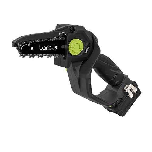 Baricus Einhand-Kettensäge 18V – bürstenloser Motor, verstellbares Schwert (32°), kompakt & kraftvoll für präzise Schnitte – B-Ware (Inklusive: 18V 2.0Ah Akku & Ladegerät) von Baricus