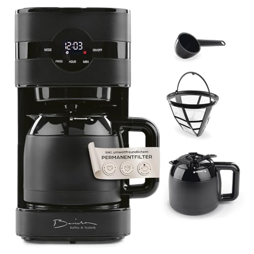 Barista Filterkaffeemaschine mit Thermokanne | 24h Timer & Permanentfilter | Für 8 Tassen Kaffee | Kaffeemaschine für Pulver [Schwarz] von Barista Kaffee & Technik
