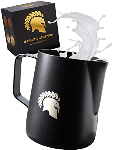 Barista Legends® Milchkännchen Edelstahl Schwarz matt 350ml mit speziellem Latte Art Ausguss für perfekten Milchschaum - Milchschaumkännchen mit Teflon Beschichtung (Schwarz 350ml) von Barista Legends